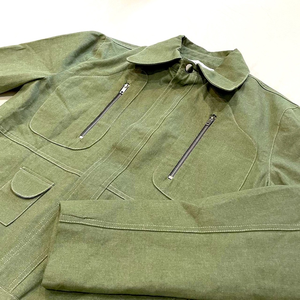 Carlota Barrera biker jacket in olive green
